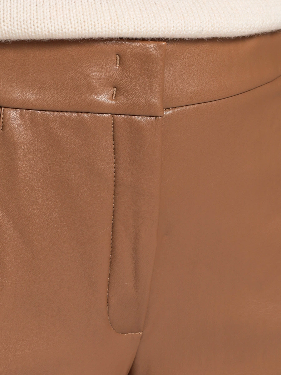 Коричневые укороченные брюки из искусственной кожи